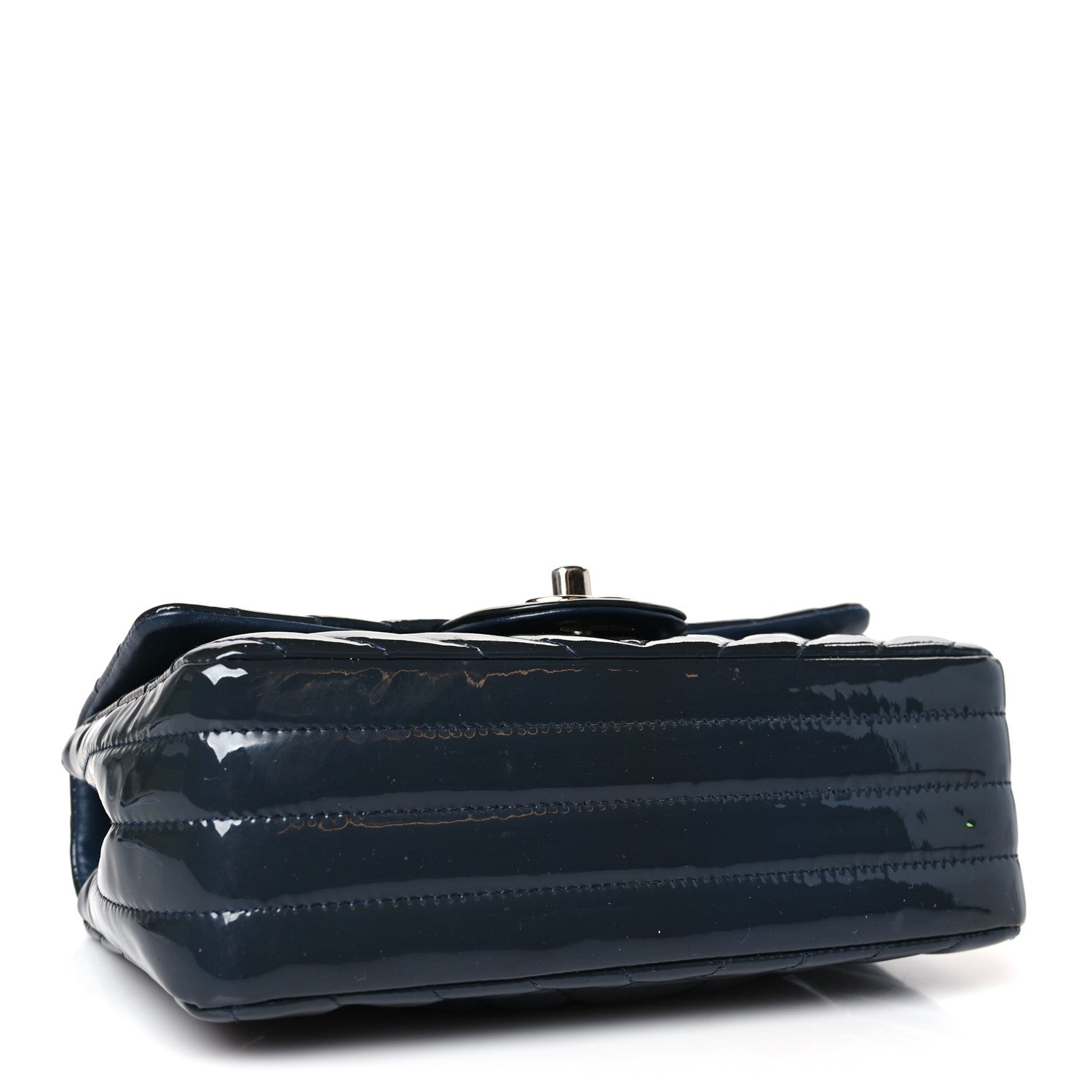 Chanel Patent Calfskin Chevron Quilted Mini Rectangular Flap Navy Blue 4 of 11