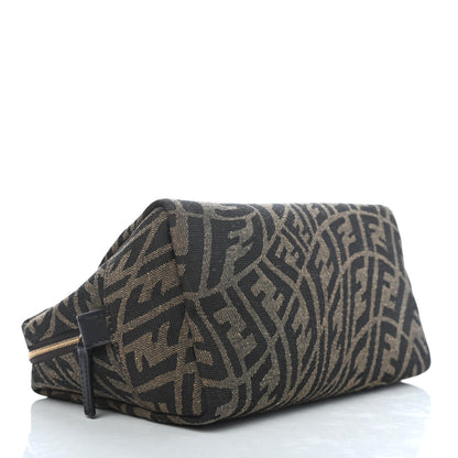 Fendi X SARAH COLEMAN Fabric Jacquard Vitello King FF Vertigo Medium Trapezoid Beauty Pouch Tobacco Moro Black 4 of 7