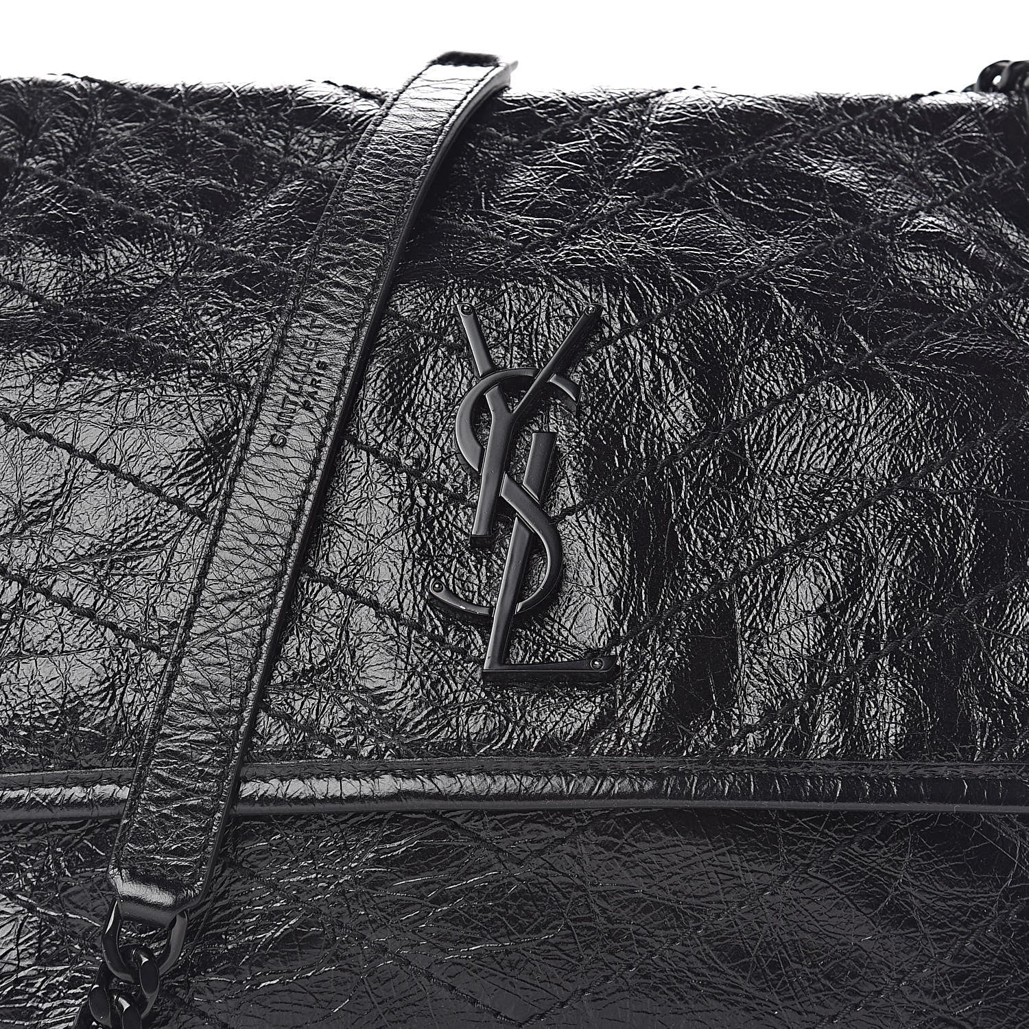 Saint Laurent Crinkled Calfskin Matelasse Monogram Medium Niki Chain Satchel Black 12 of 12