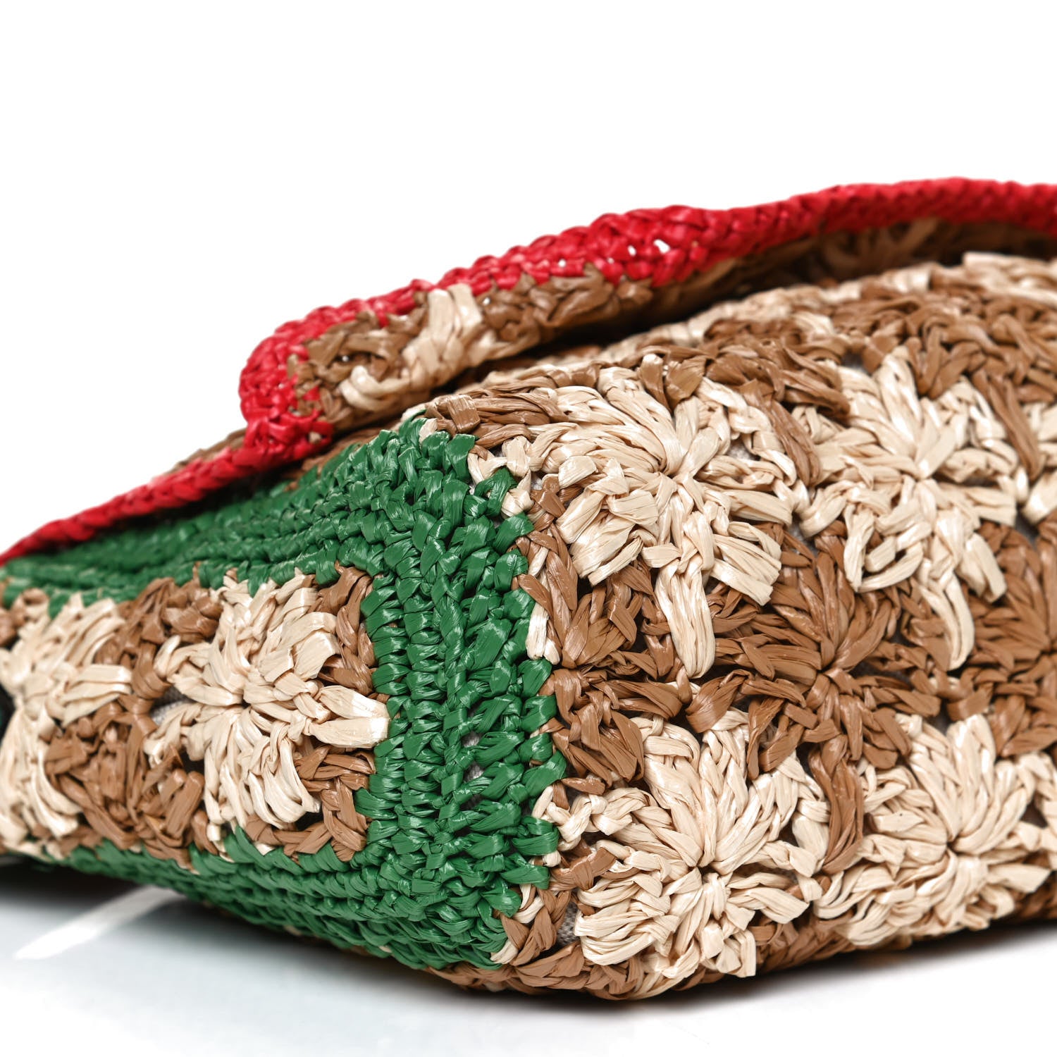 Gucci Raffia Azalea Calfskin Crochet Flower Small GG Marmont Shoulder Bag Natural Ecru Green Red New Shamarock 10 of 11