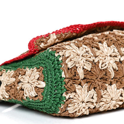 Gucci Raffia Azalea Calfskin Crochet Flower Small GG Marmont Shoulder Bag Natural Ecru Green Red New Shamarock 10 of 11