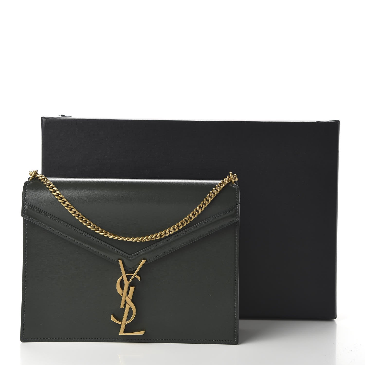 Saint Laurent Smooth Calfskin Monogram Cassandra Clasp Bag Dark Green 10 of 10