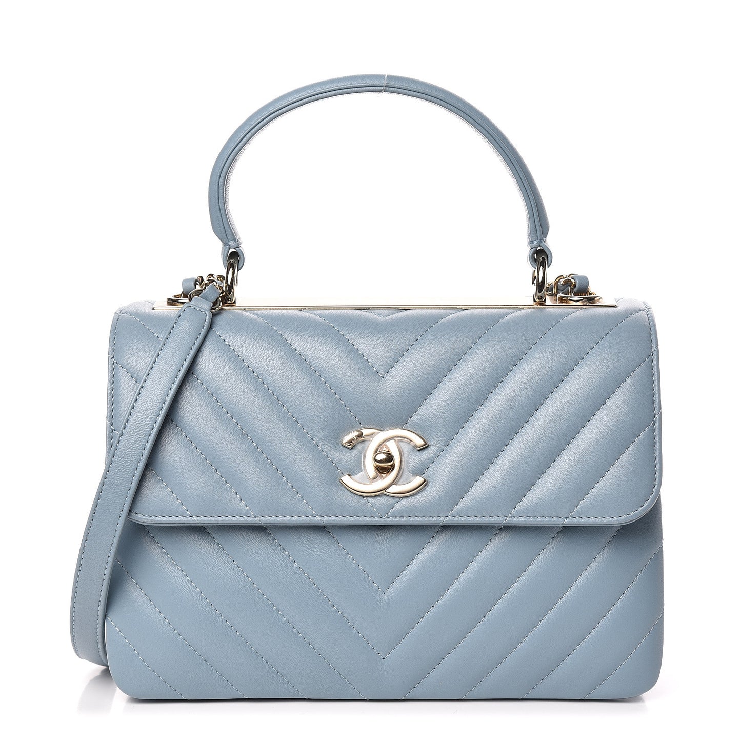 Lambskin Chevron Quilted Small Trendy CC Flap Dual Handle Bag Blue