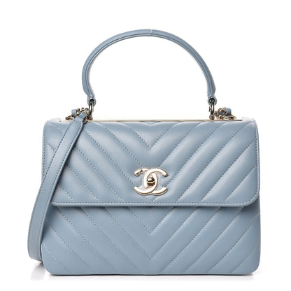 Chanel Lambskin Chevron Quilted Small Trendy CC Flap Dual Handle Bag Blue 1 of 11