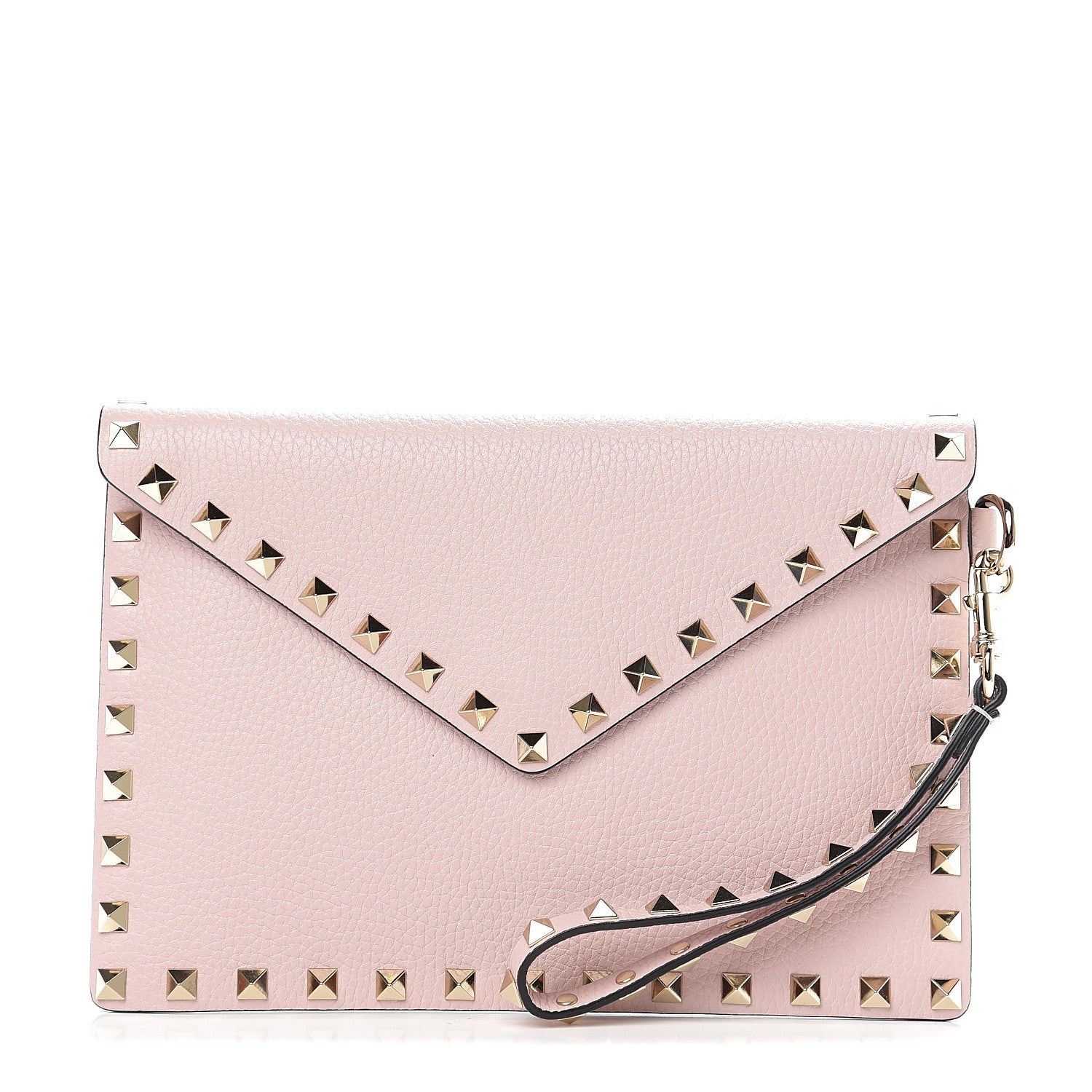 Valentino Garavani Pebbled Calfskin Medium Rockstud Envelope Flat Wristlet Pouch Water Rose 1 of 6