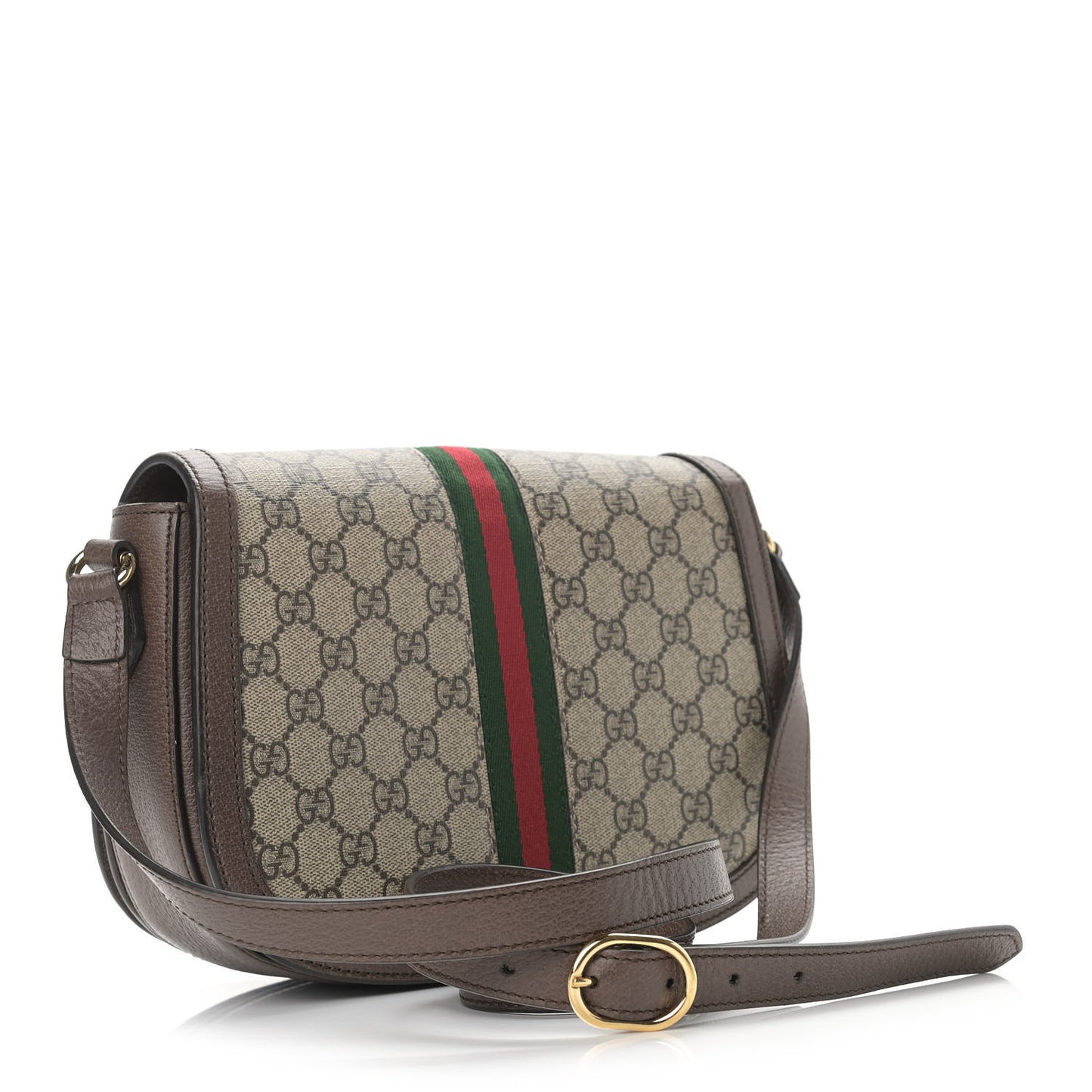 GG Supreme Monogram Web Small Ophidia Flap Messenger Bag Brown