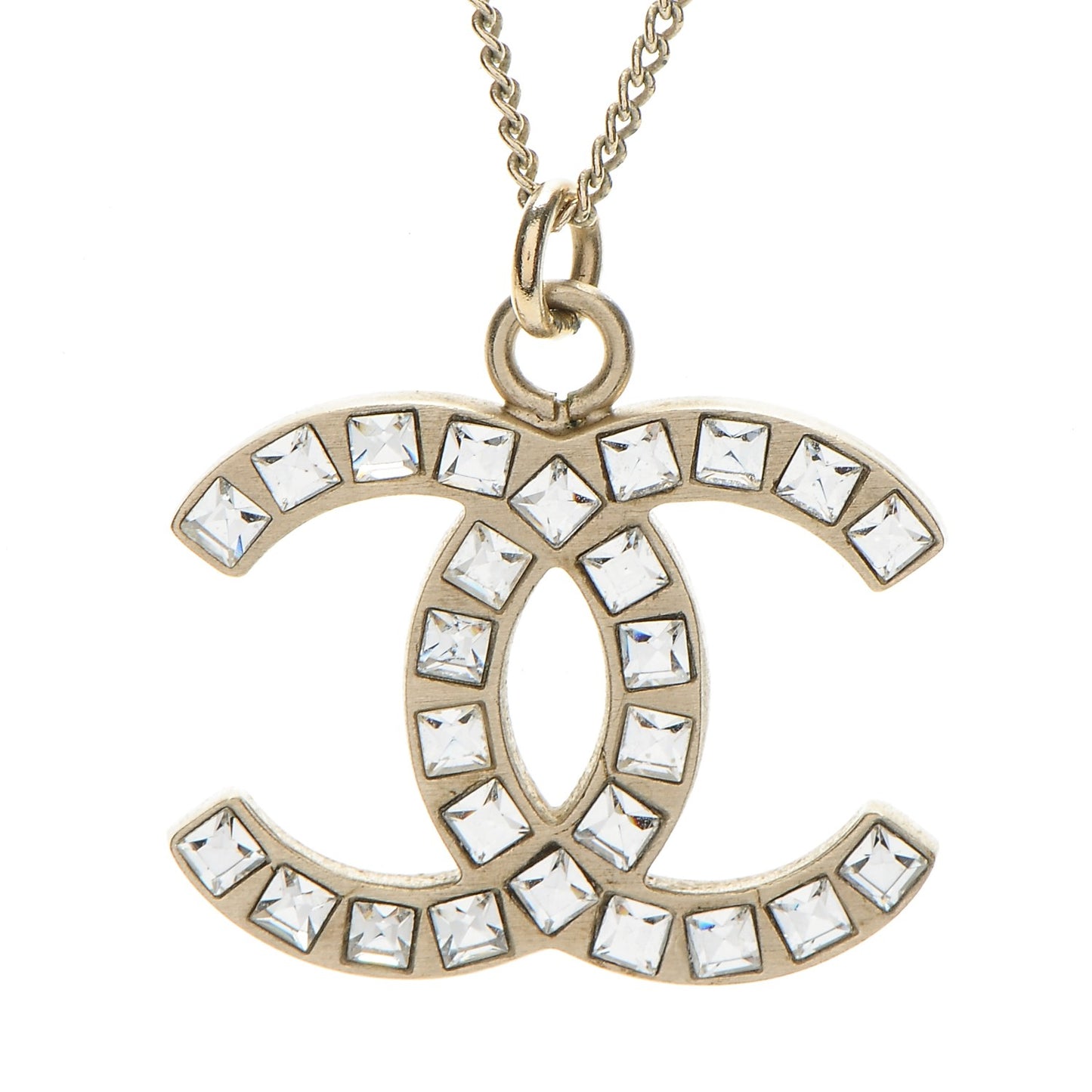 Baguette Crystal CC Necklace Light Gold