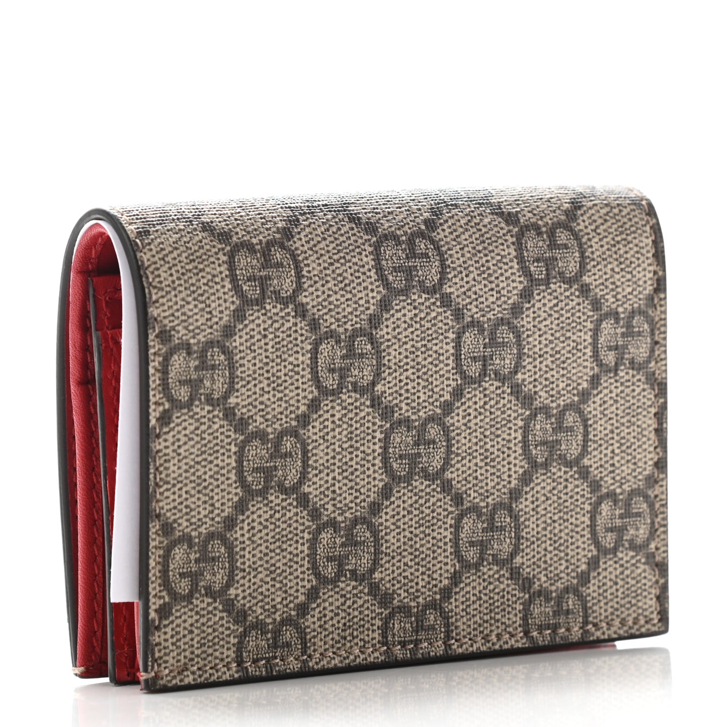 GG Supreme Monogram Cherry Embellished Card Case Wallet Hibiscus Red