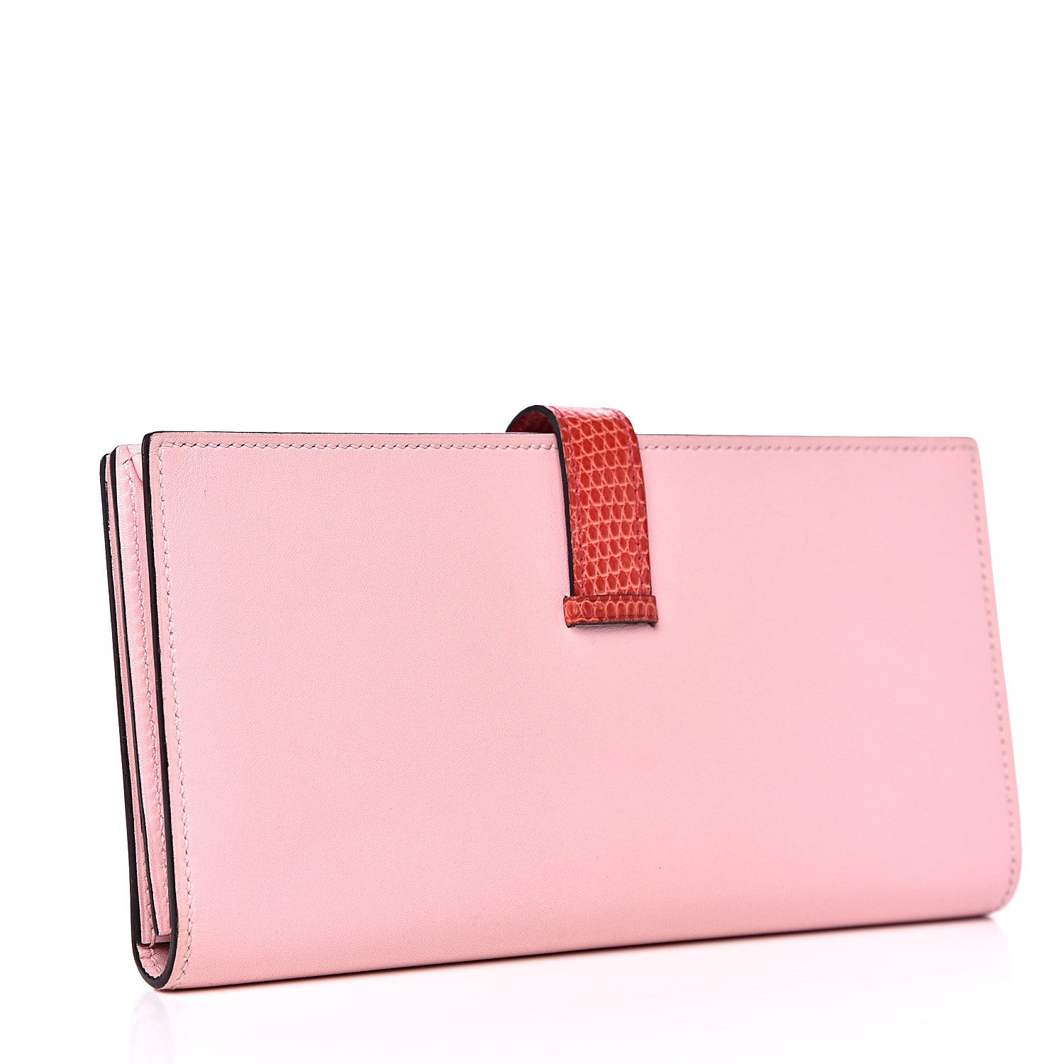 Hermes Tadelakt Lizard Bearn Gusset Wallet Rose Sakura Bougainvillea 2 of 10