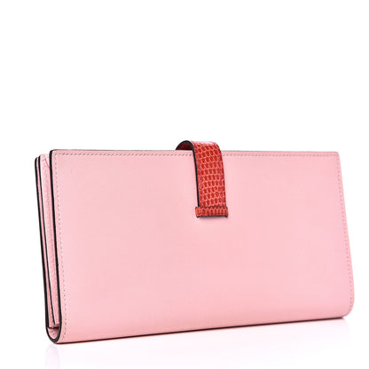 Hermes Tadelakt Lizard Bearn Gusset Wallet Rose Sakura Bougainvillea 2 of 10