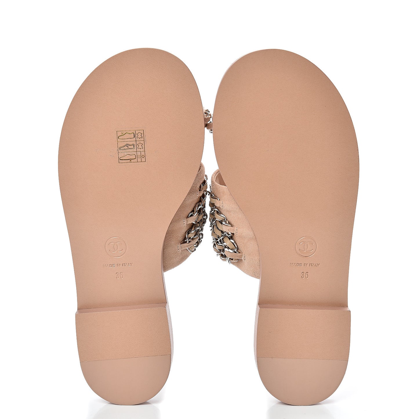 Lambskin Chain Flat Sandals 36 Beige