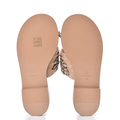 Chanel Lambskin Chain Flat Sandals 36 Beige 5 of 8