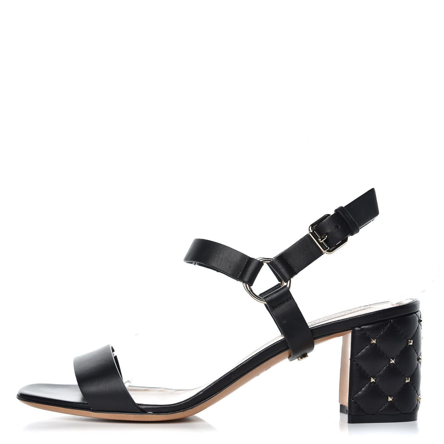 Calfskin Nappa Rockstud Spike 60mm Ankle Strap Sandals 40 Black
