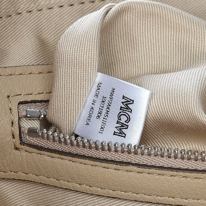 MCM Calfskin Ottomar Monogram Medium Klara Top Zip Tote New Beige 9 of 9