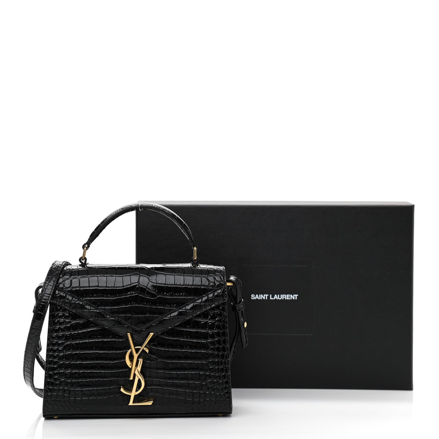 Calfskin Crocodile Embossed Mini Classic Monogram Cassandra Top Handle Black