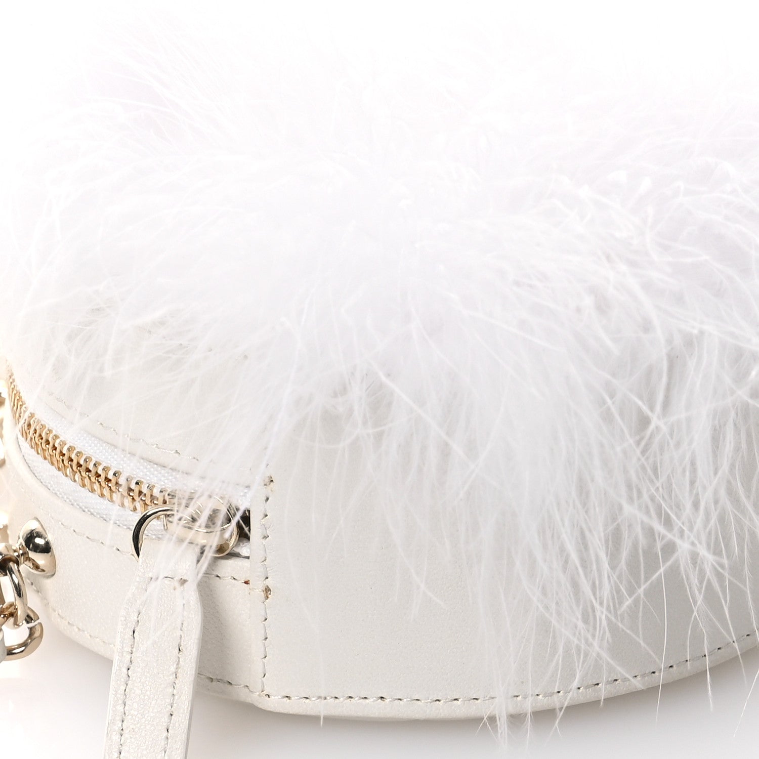 Chanel Lambskin Fur Quilted Round Clutch With Chain Ivory 10 of 11