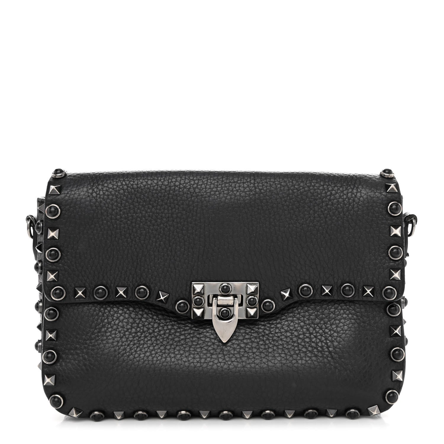 Valentino Garavani Pebbled Calfskin Onyx Medium Rockstud Rolling Flap Saddle Bag Black 1 of 14