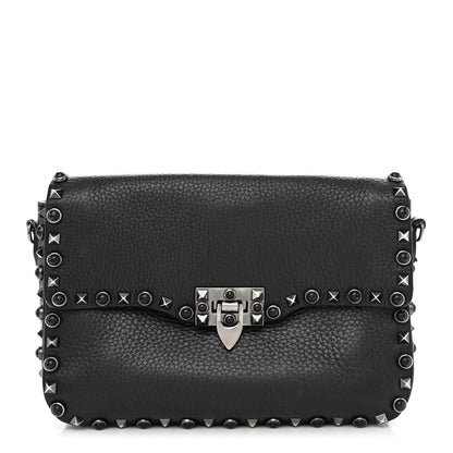 Valentino Garavani Pebbled Calfskin Onyx Medium Rockstud Rolling Flap Saddle Bag Black 1 of 14