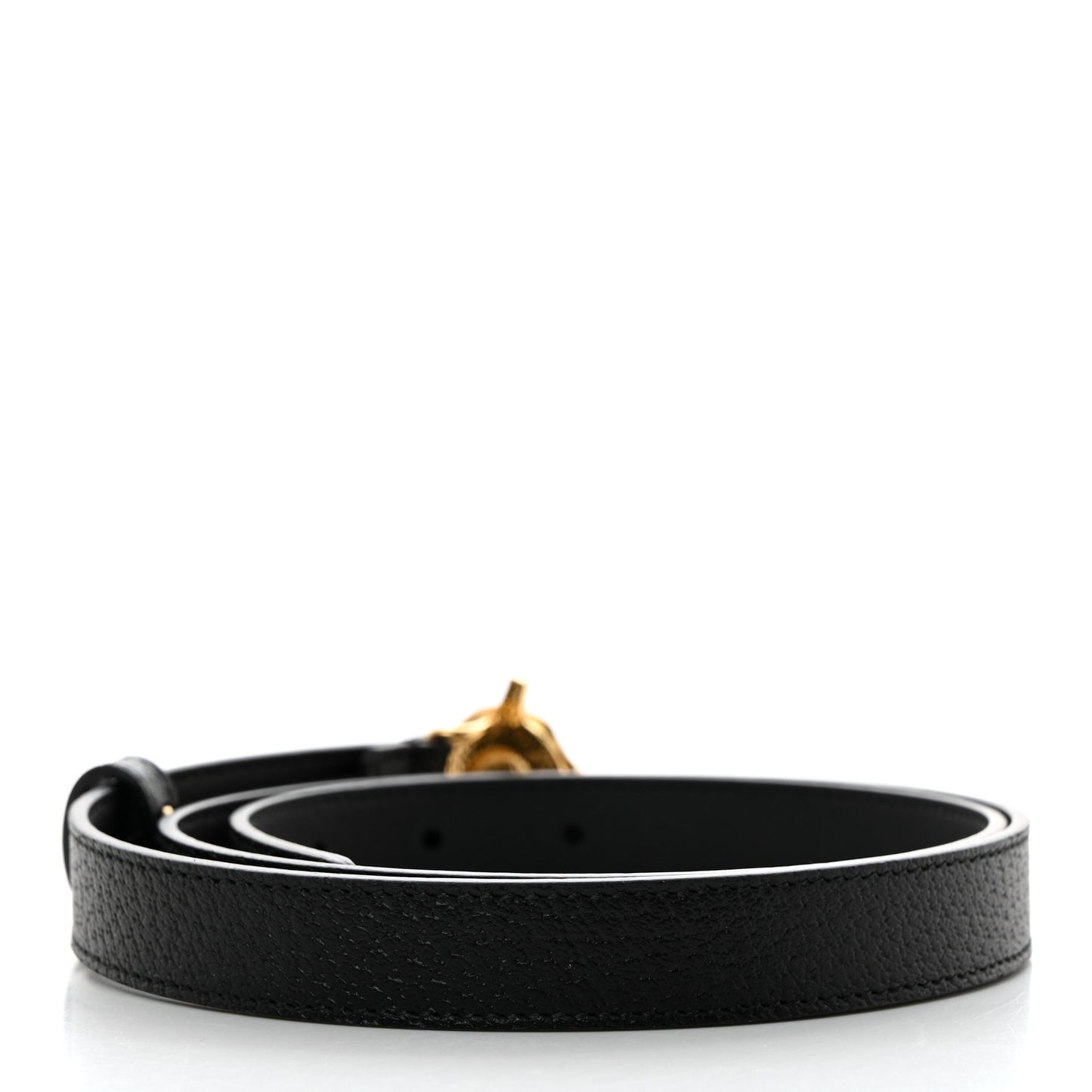 Textured Dollar Calfskin Double G Strawberry Thin Belt 85 34 Black