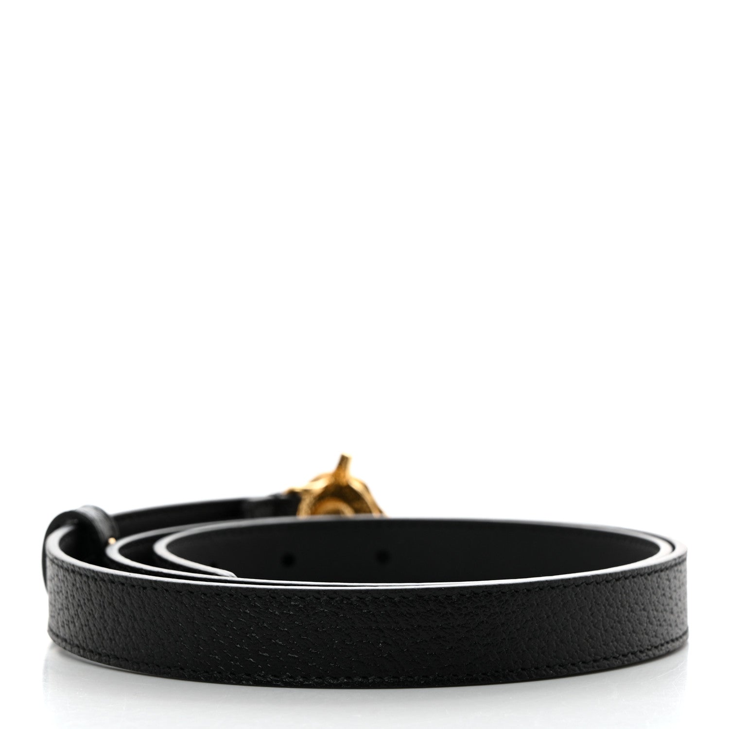 Gucci Textured Dollar Calfskin Double G Strawberry Thin Belt 85 34 Black 2 of 5