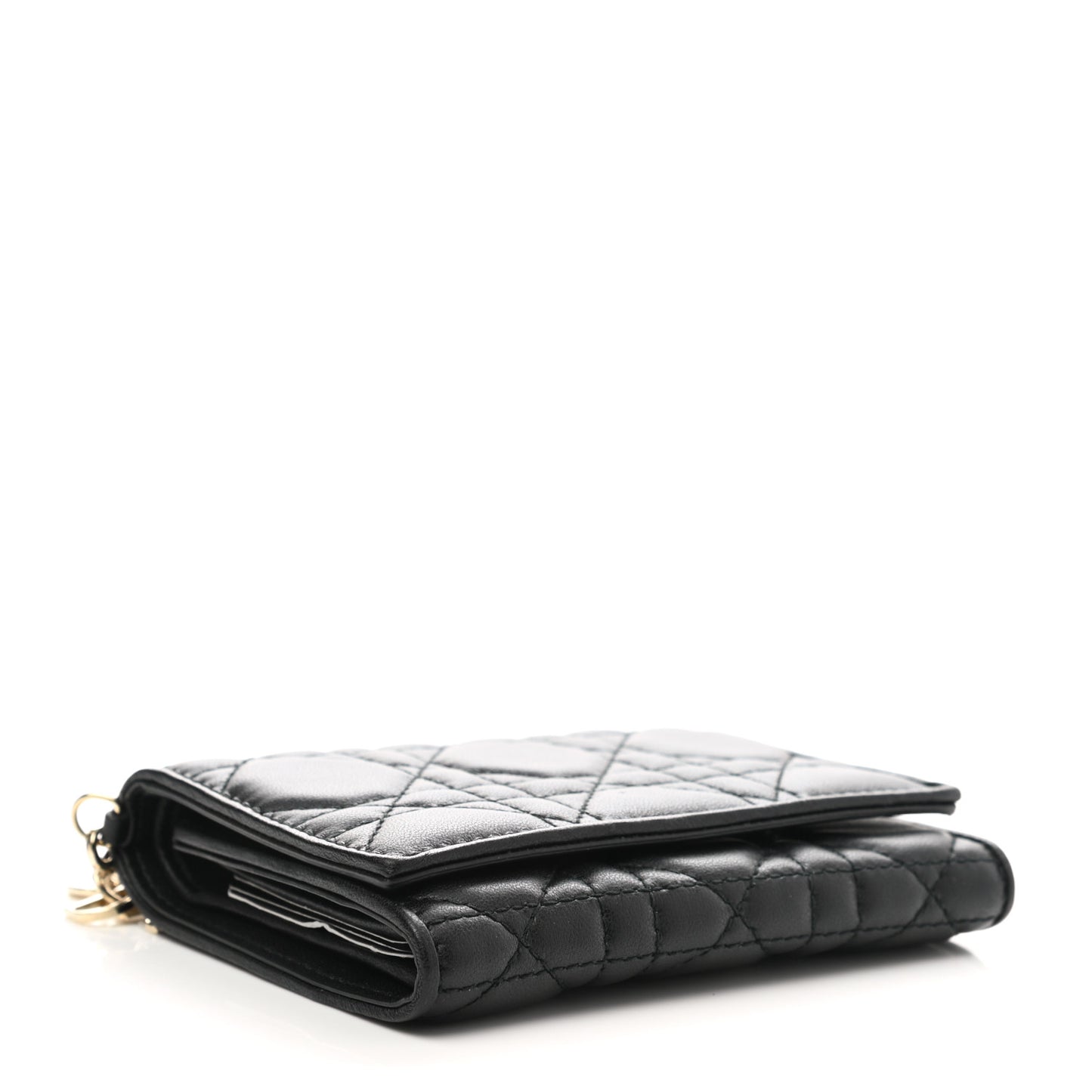 Lambskin Cannage Lady Dior Compact Wallet Black