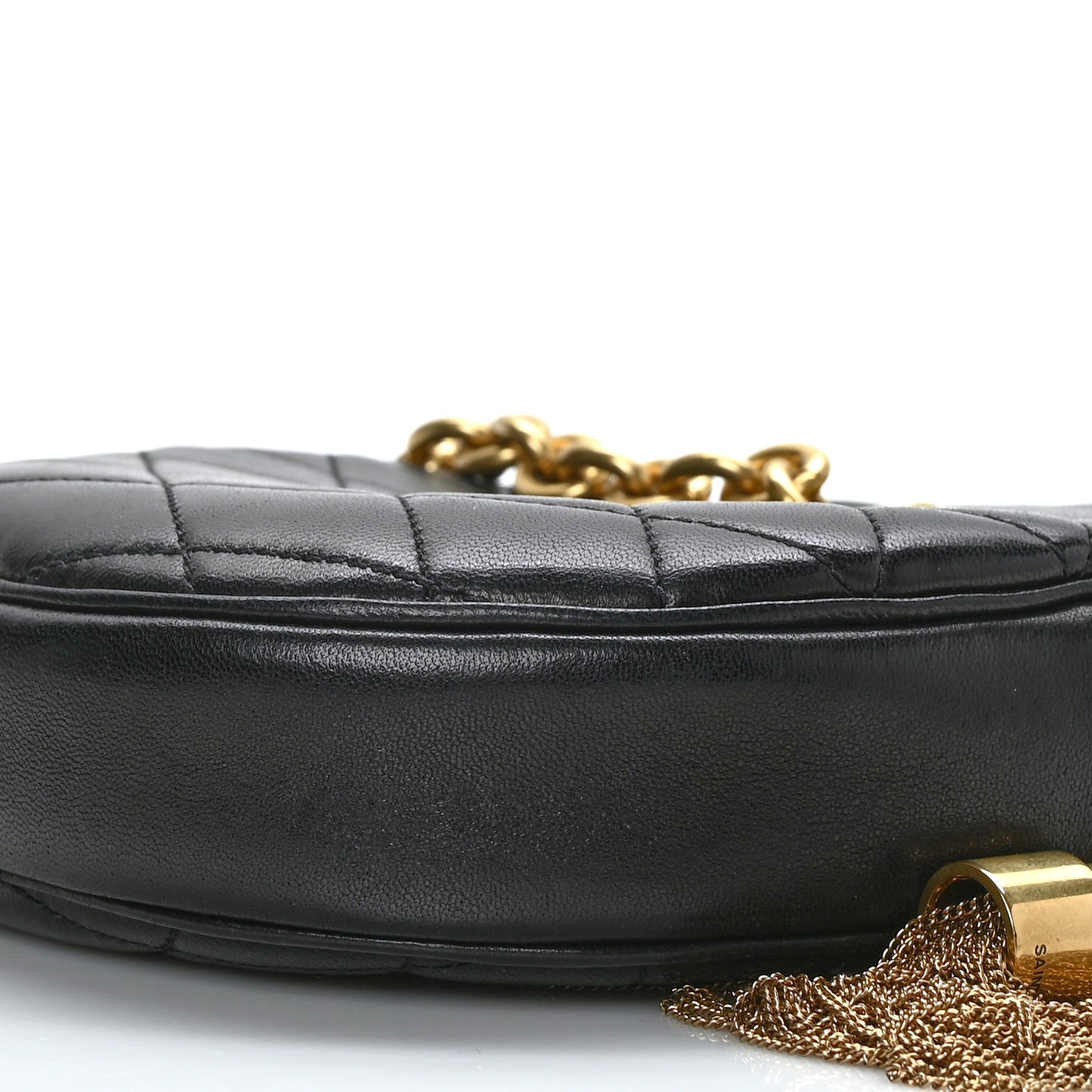 Lambskin Quilted Round Le Maillon Round Tassel Chain Crossbody Bag Black