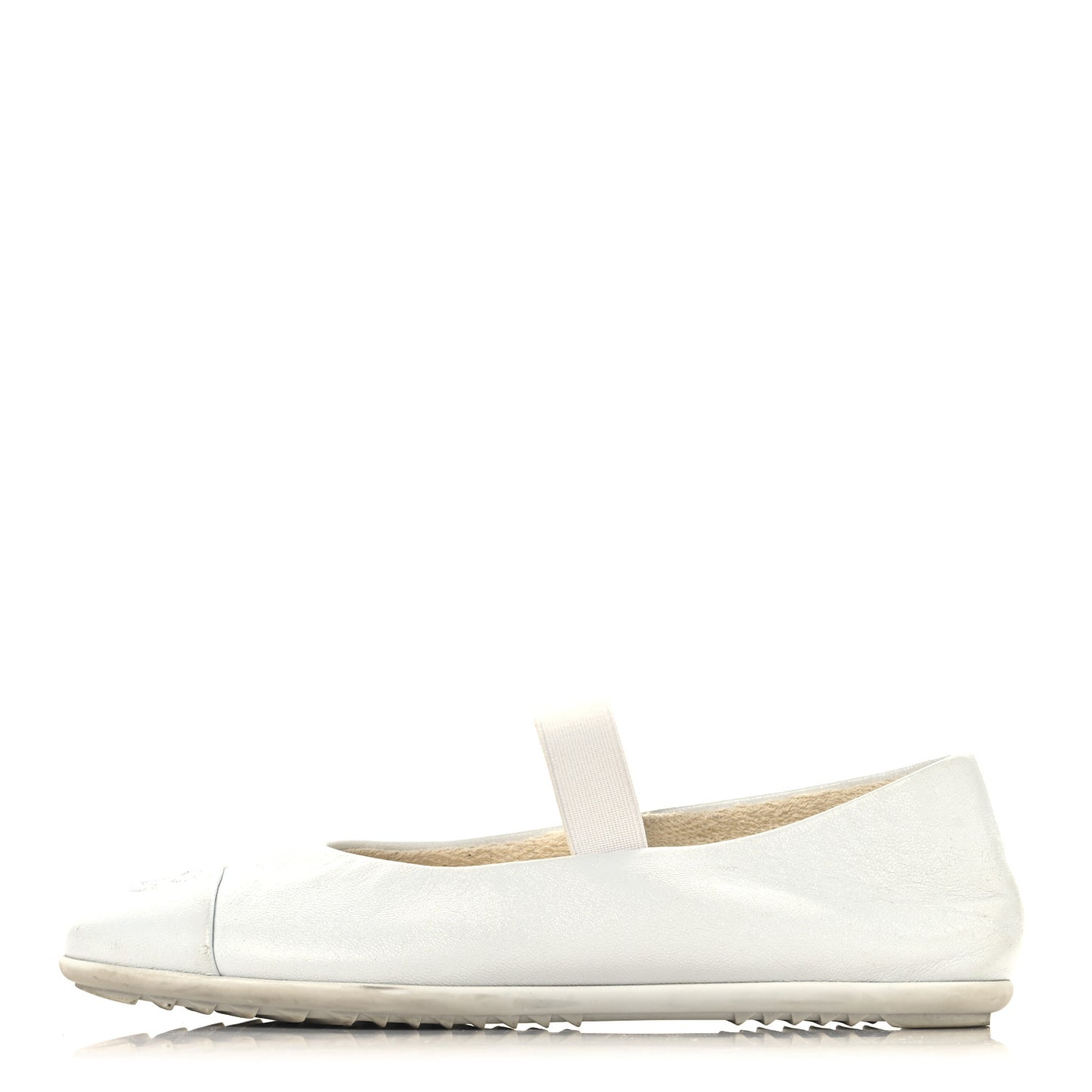 Lambskin Cap Toe CC Mary Jane Flats 37 White
