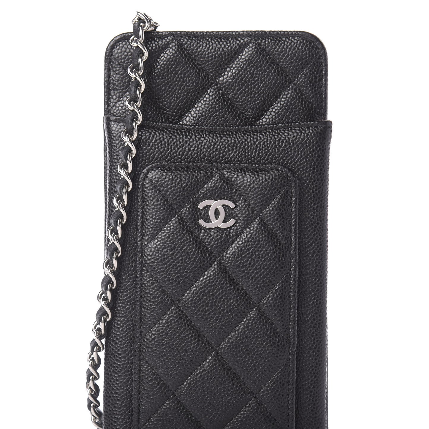 Caviar Quilted Zip Phone Case Black