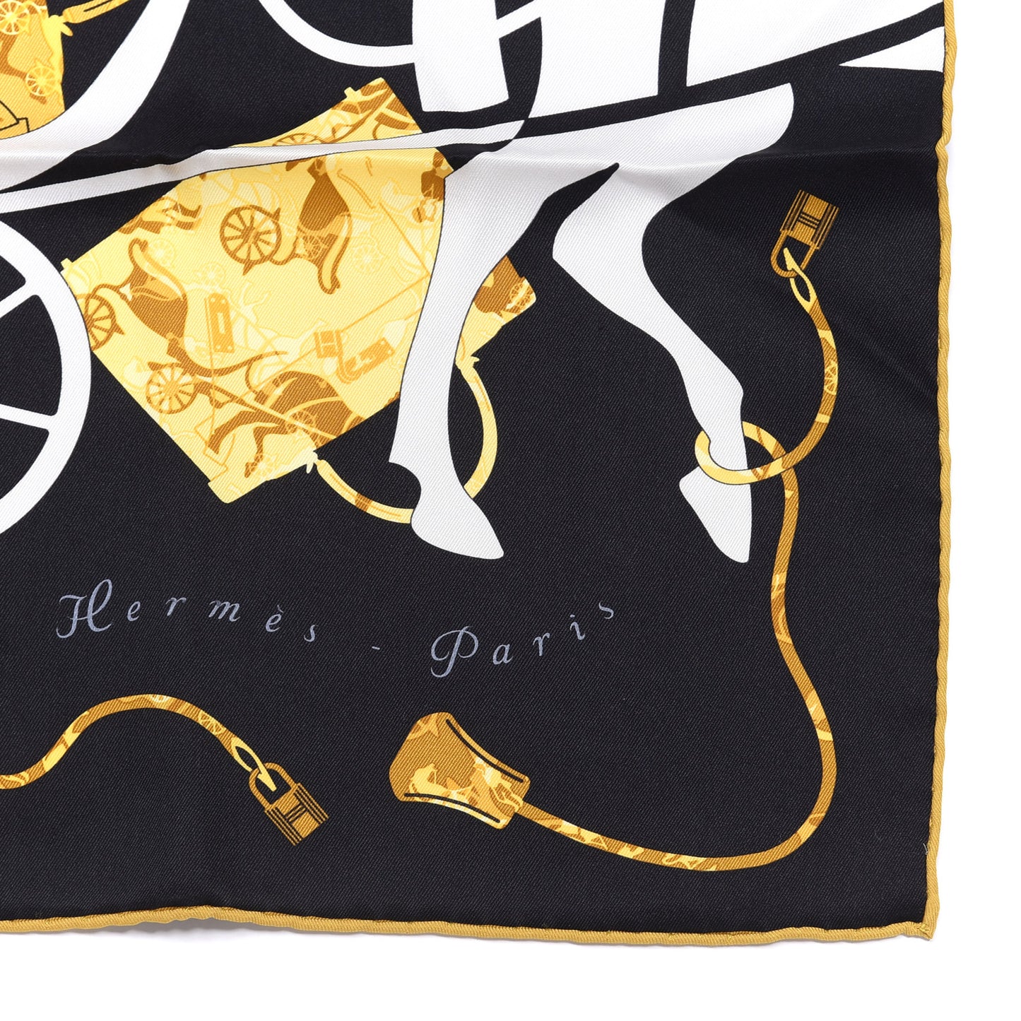 Silk Kelly En Caleche Scarf 70 Black Jaune Citron