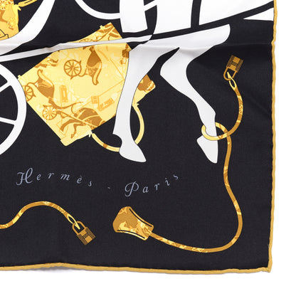 Hermes Silk Kelly En Caleche Scarf 70 Black Jaune Citron 2 of 4