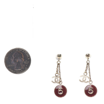 Chanel Enamel N°5 CC Drop Earrings Red Gold 2 of 3