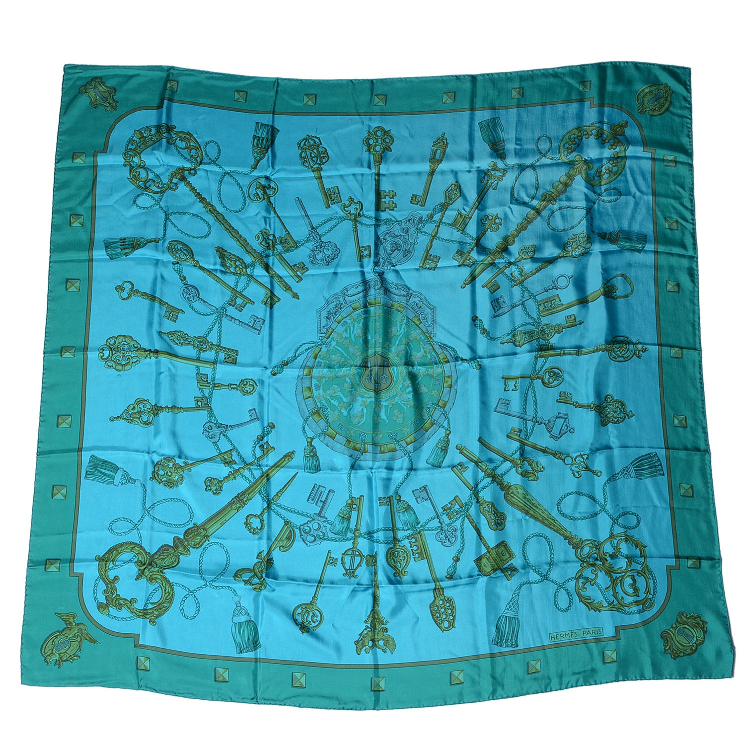 Hermes Silk Dip Dye Les Cles Shawl Giant Scarf 140 Turquoise Fonce Canard 2 of 7