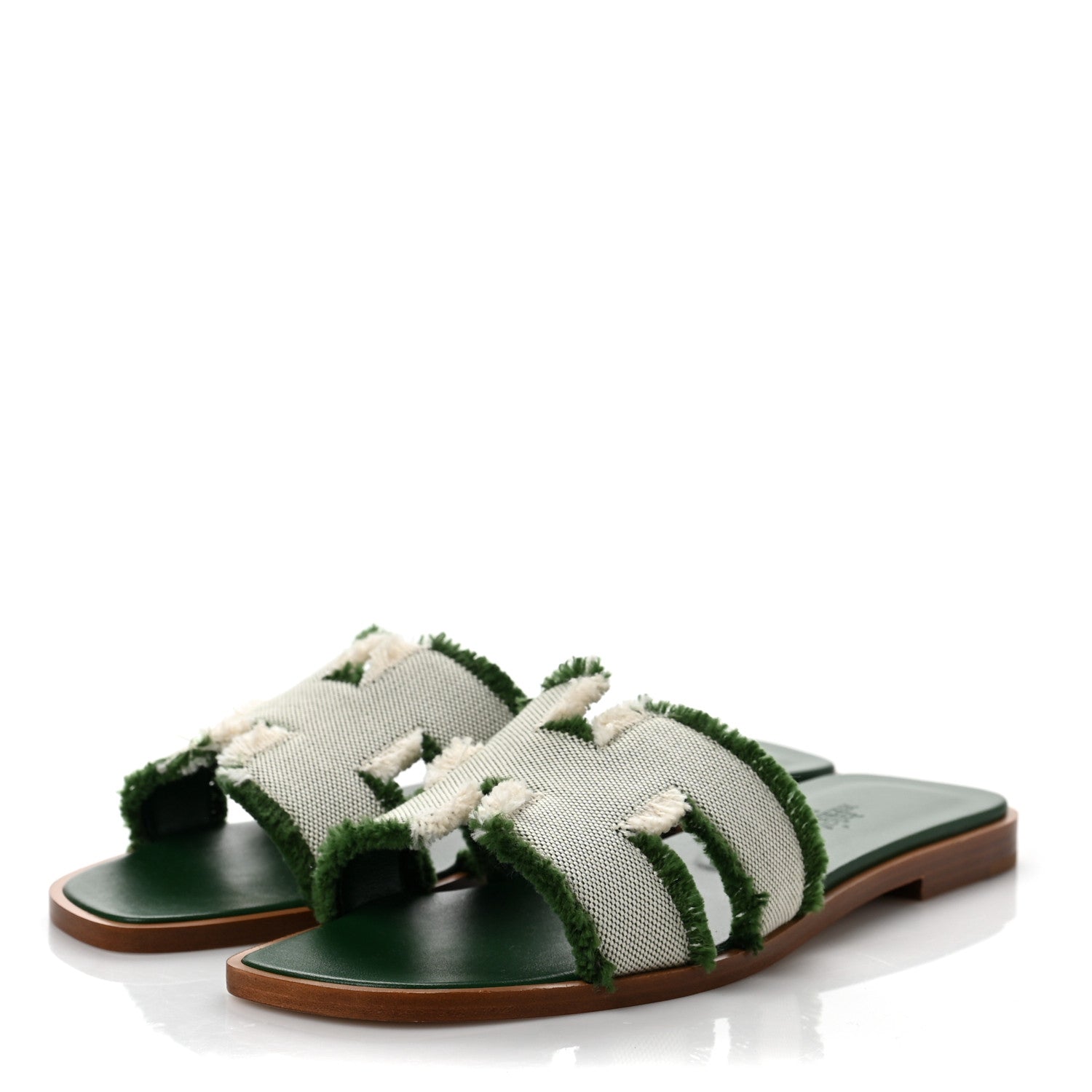 Hermes Toile H Oran Fringe Sandals 36 Vert 3 of 9