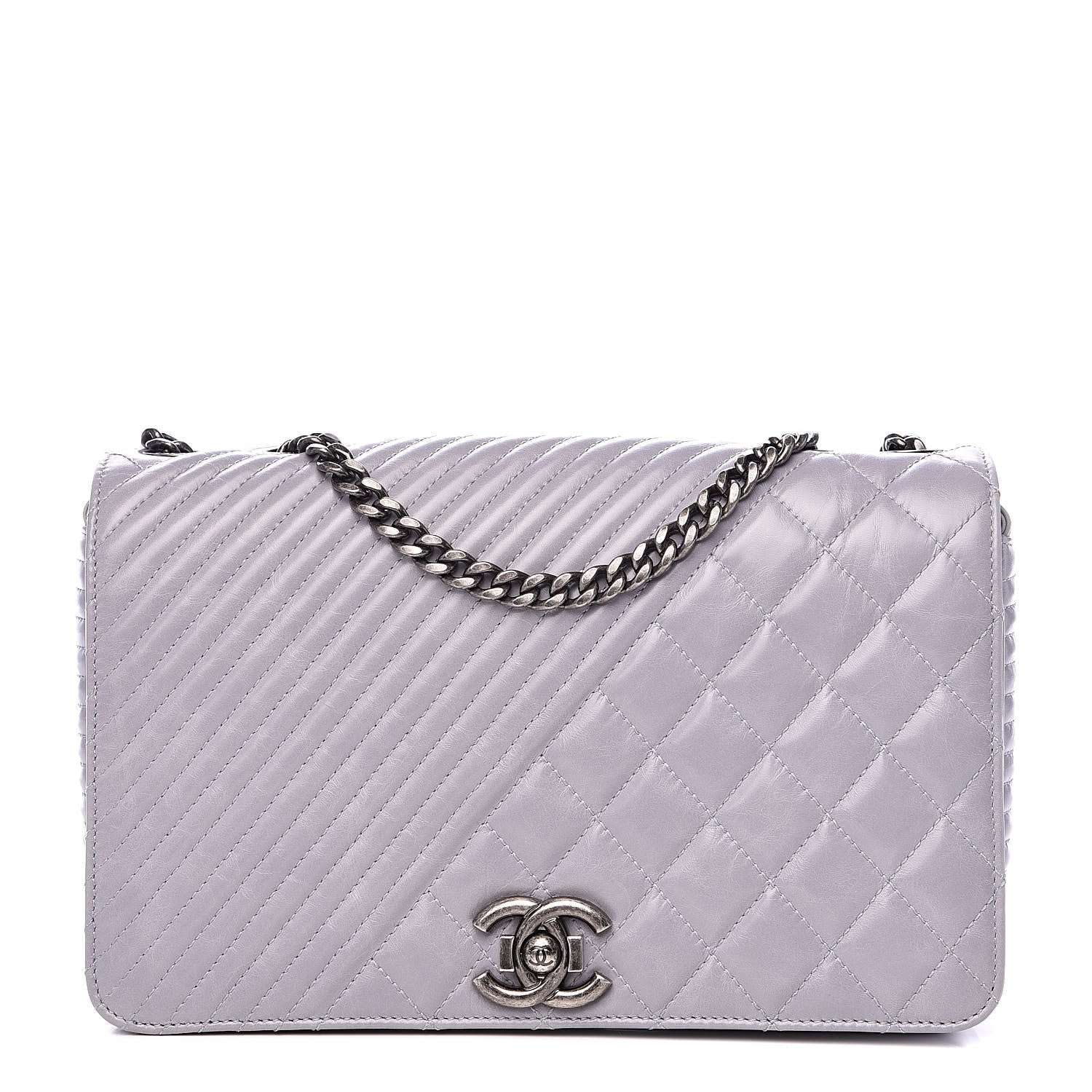 Chanel Glazed Calfskin Quilted Medium Coco Boy Flap Light Grey 1 of 11