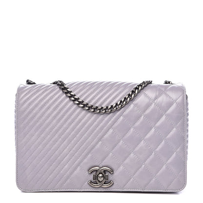 Chanel Glazed Calfskin Quilted Medium Coco Boy Flap Light Grey 1 of 11