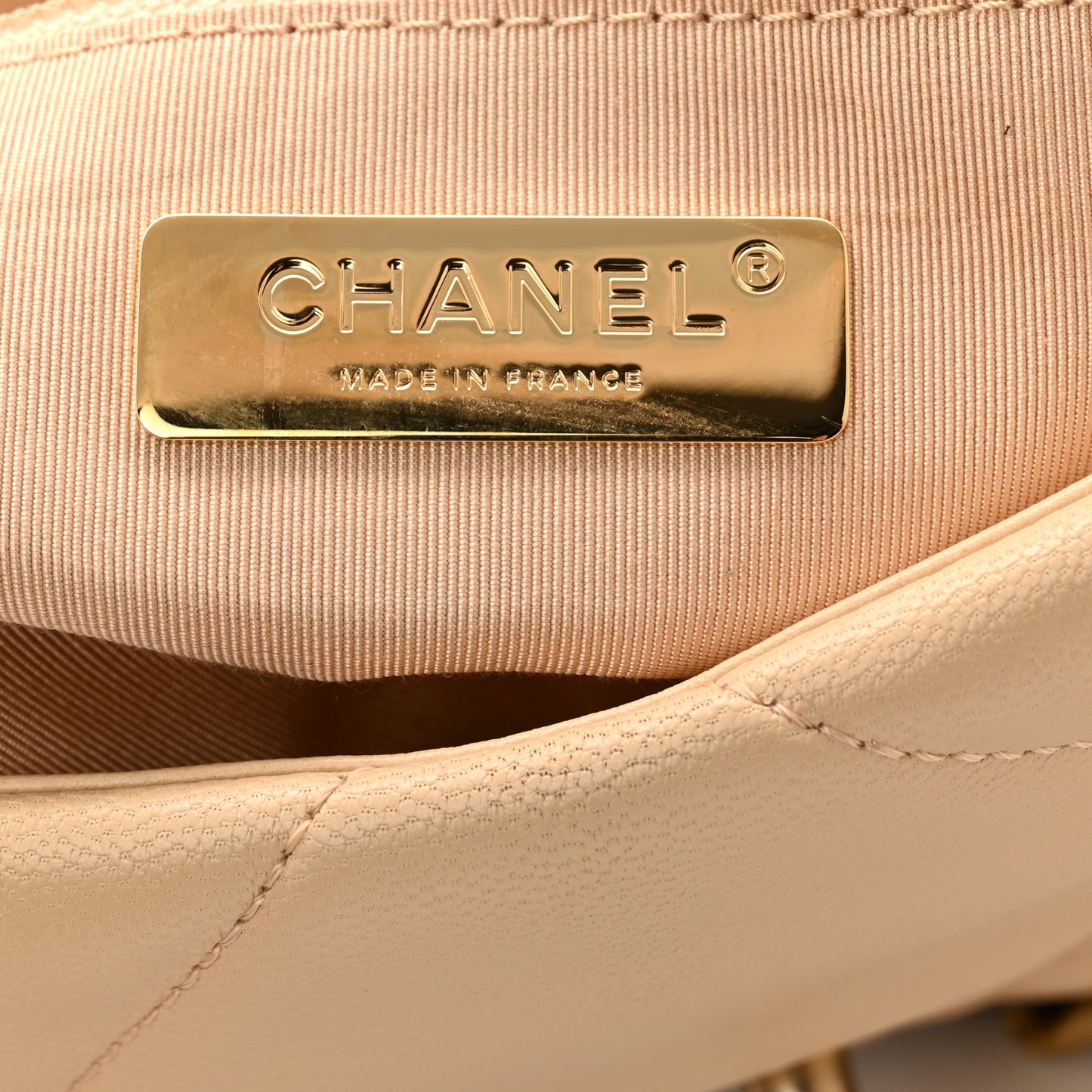 Shiny Goatskin Quilted Medium Chanel 19 Flap Beige