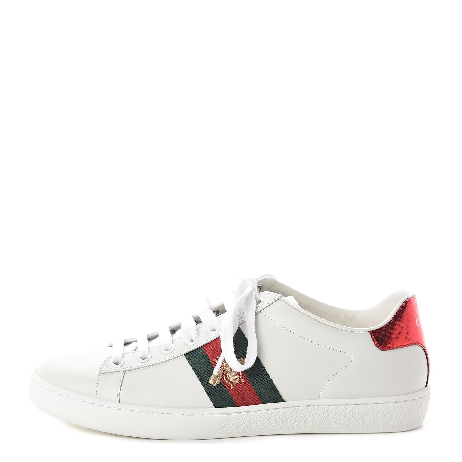 Gucci Calfskin Ayers Bee Embroidered Womens Ace Sneakers 37 White Green 1 of 8
