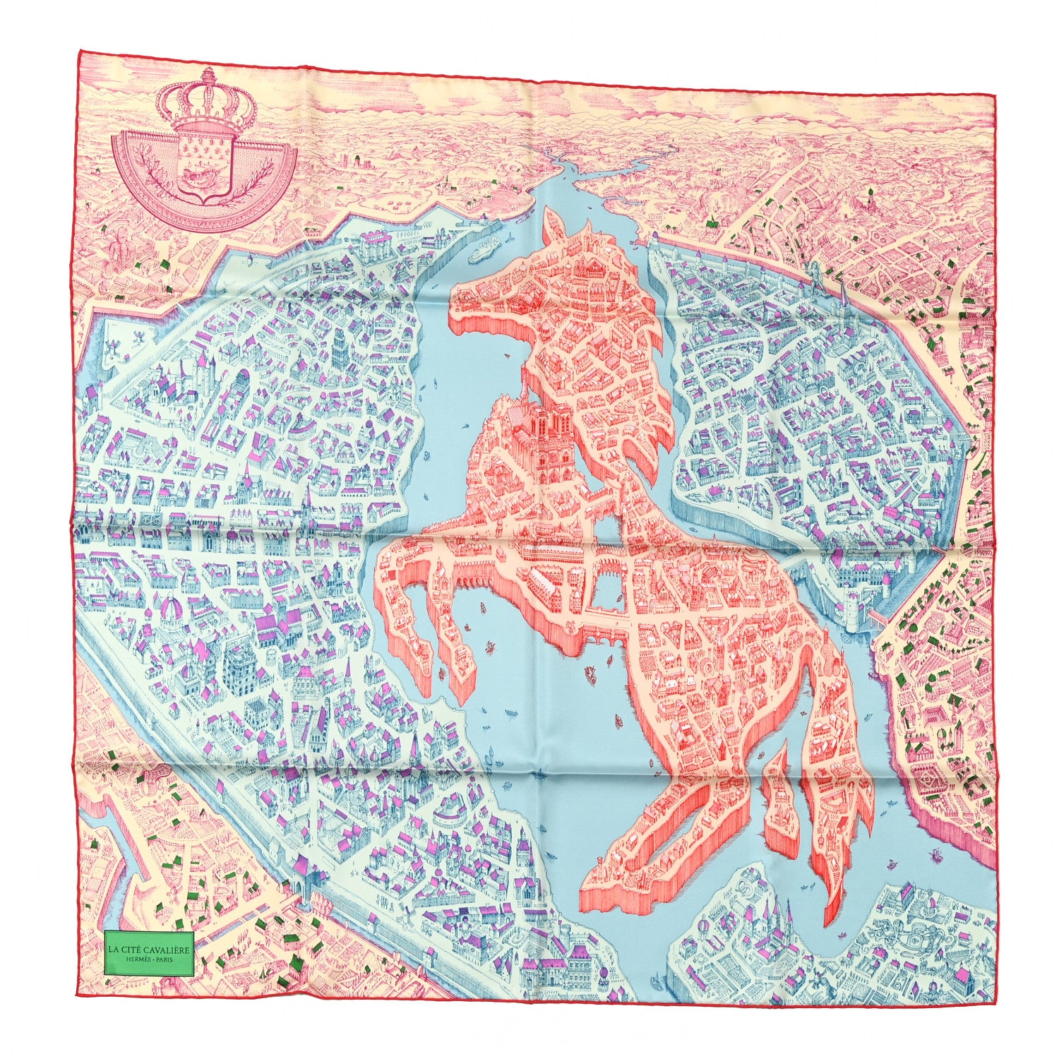 Hermes Silk La Cite Cavaliere Scarf 90 Ciel Creme Rouge 1 of 4