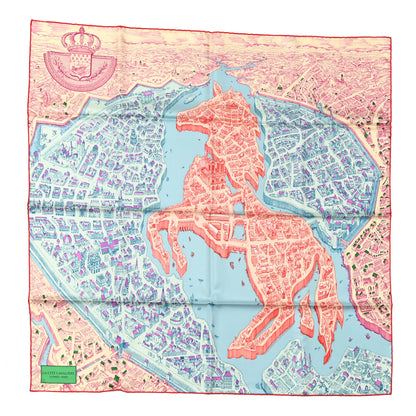 Hermes Silk La Cite Cavaliere Scarf 90 Ciel Creme Rouge 1 of 4