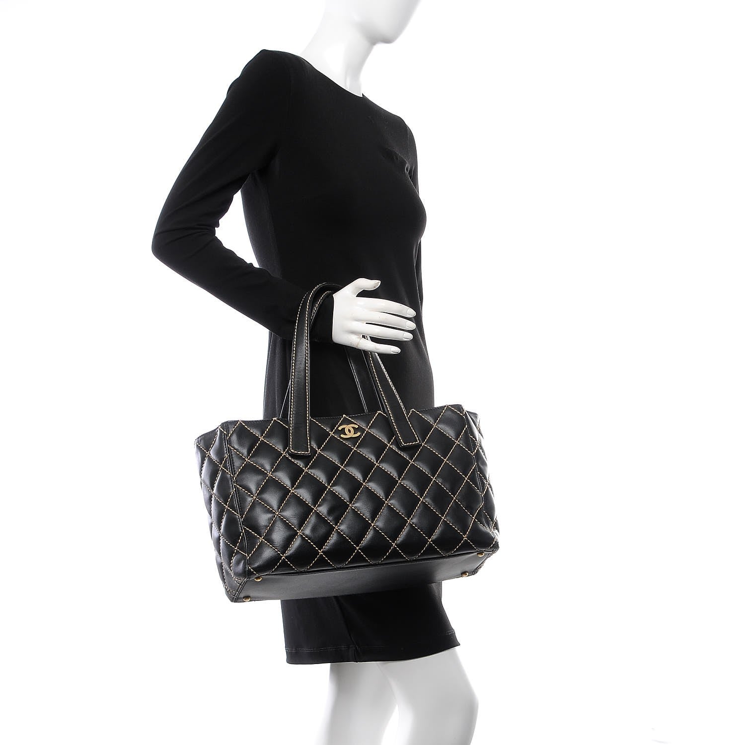 Chanel Calfskin Contrast Stitch Surpique Tote Black 2 of 13