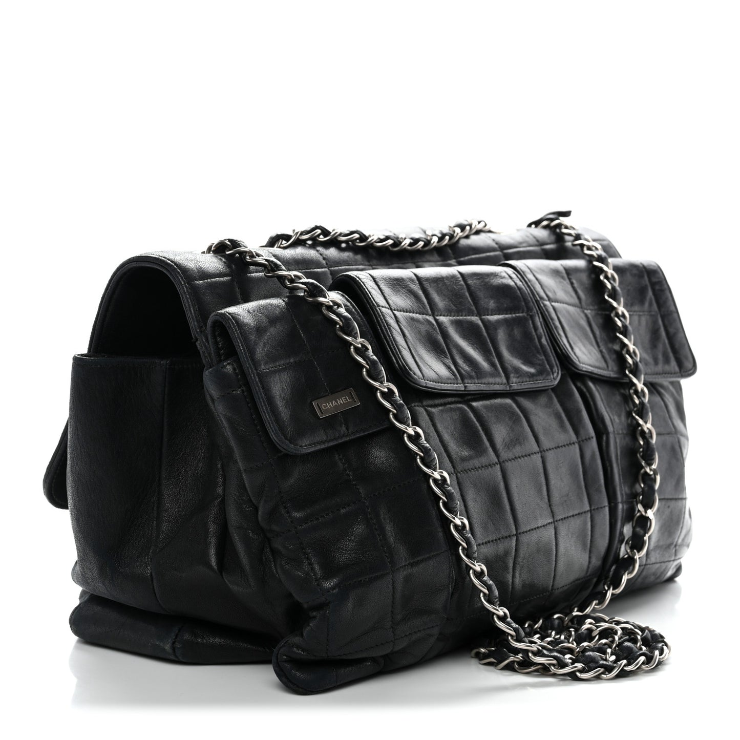 Lambskin Chocolate Bar Mademoiselle Flap Black