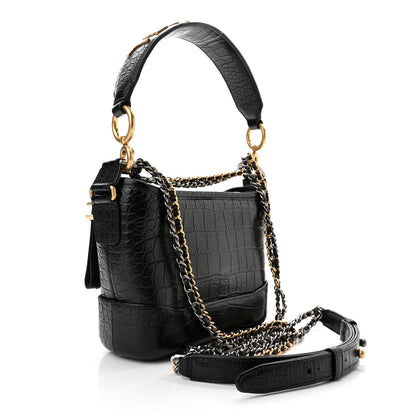 Chanel Calfskin Crocodile Embossed Small Gabrielle Cocodile Hobo Black 3 of 11