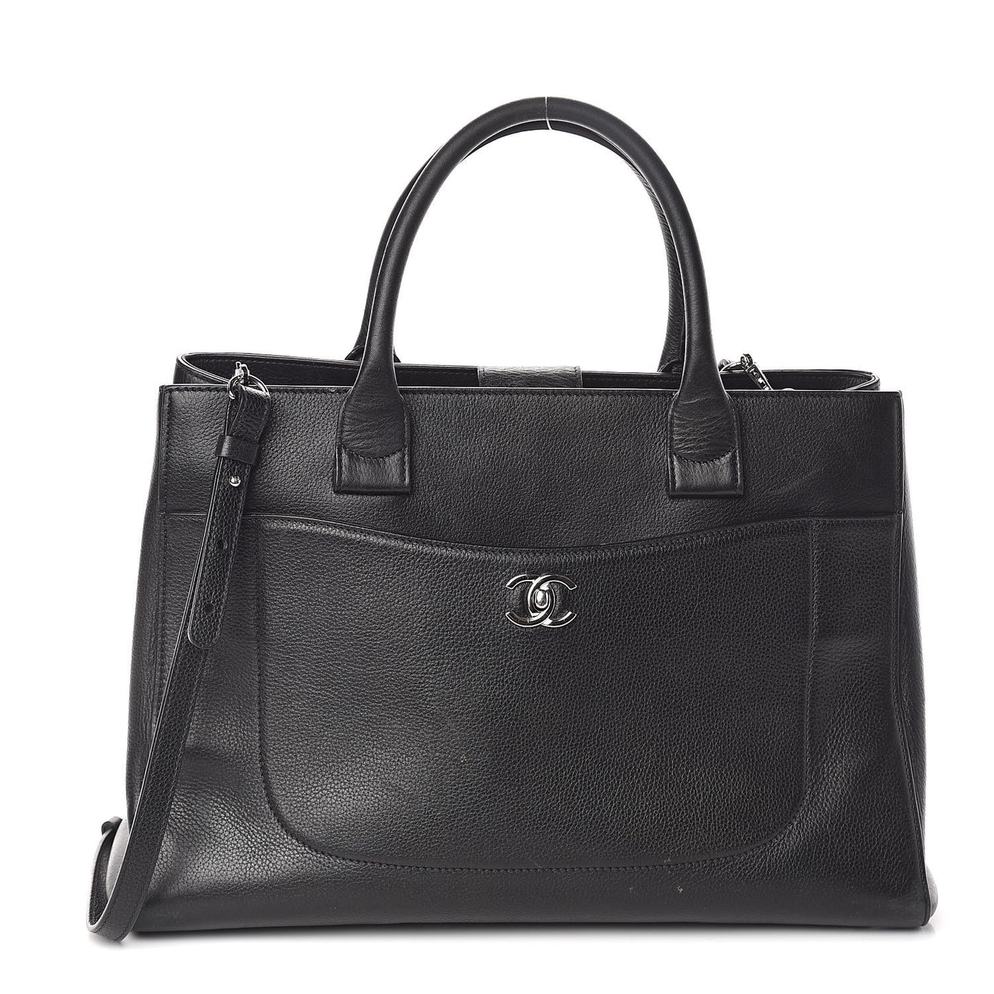 Grained Calfskin Medium Neo Executive Shopper Tote Blac