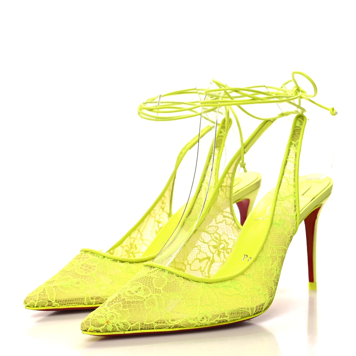 Christian Louboutin Kate Lace 85 Pumps 37.5 Neon Yellow 3 of 9