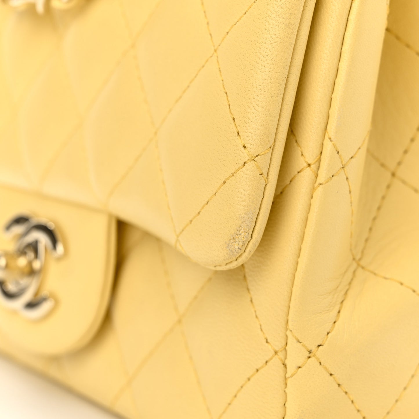 Lambskin Quilted Mini Square Flap Light Yellow