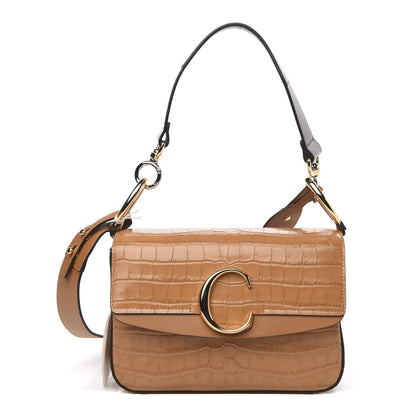 Chloe Calfskin Crocodile Embossed Small C Double Carry Autumnal Brown 1 of 9