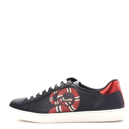 Gucci Calfskin Kingsnake Mens Ace Sneakers 8 Black Multicolor 1 of 9