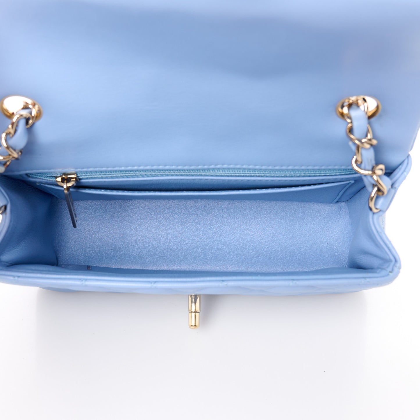 Lambskin Quilted Mini Rectangular Flap Light Blue