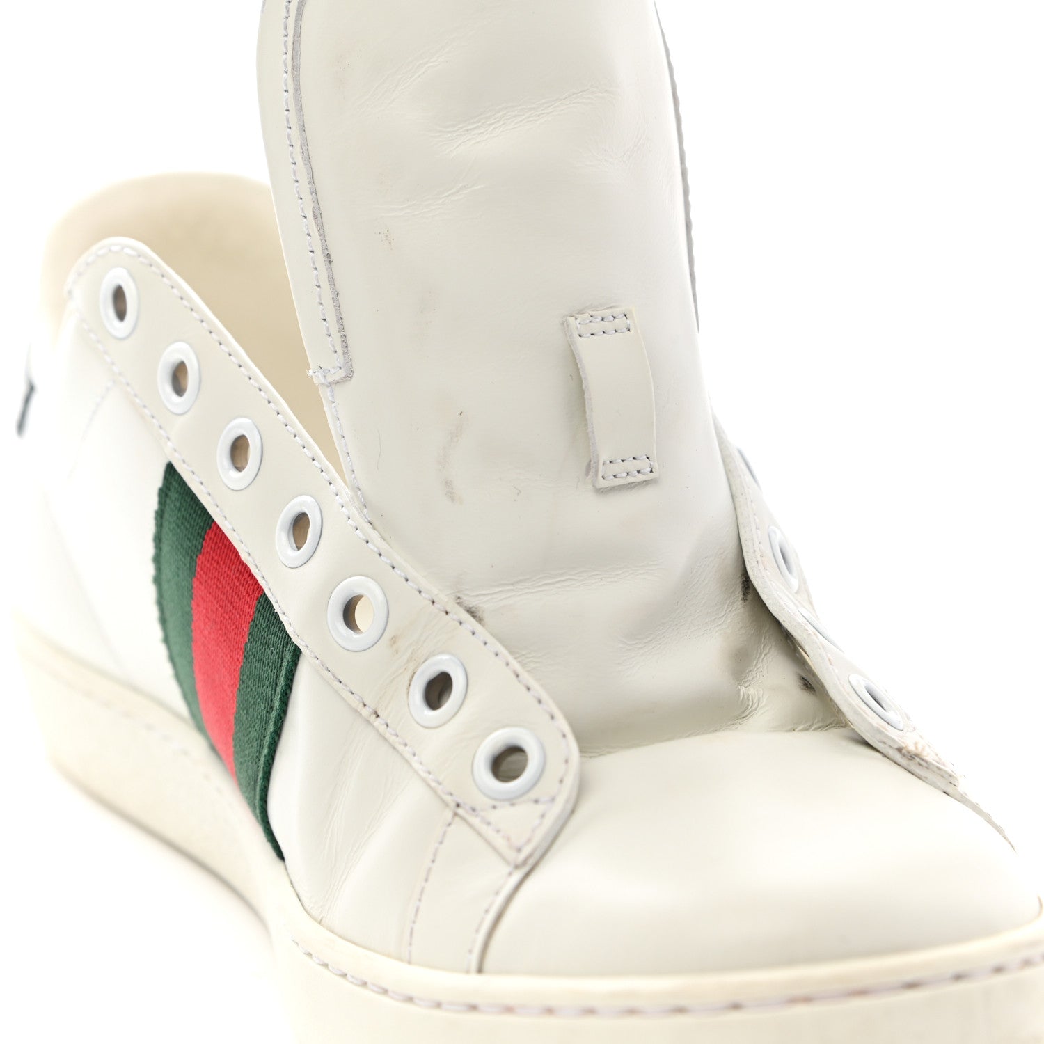 Gucci Calfskin Crocodile Web Womens Ace Sneakers 37 White Green 11 of 21
