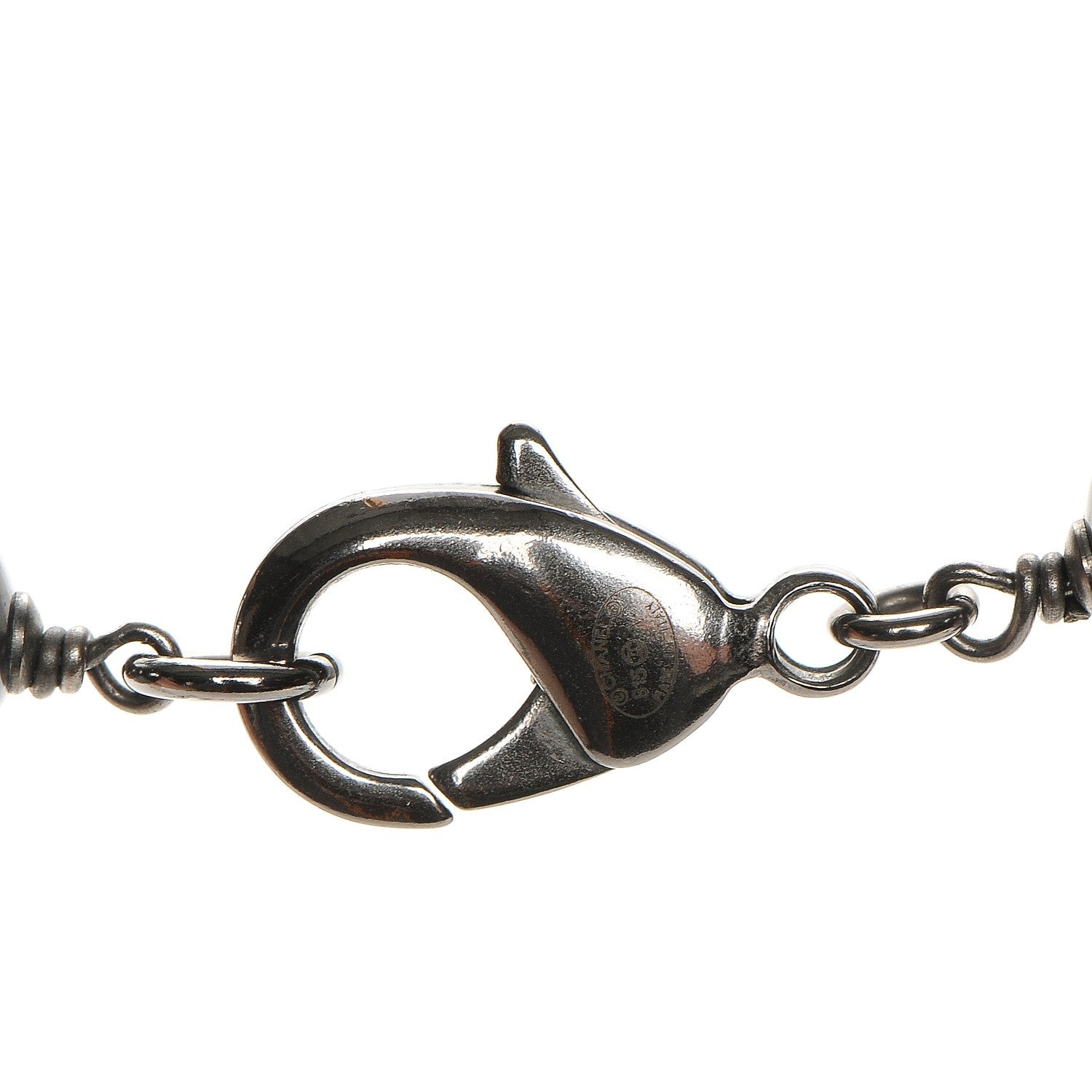 Chanel Pearl Crystal CC Long Necklace Silver Grey 5 of 6